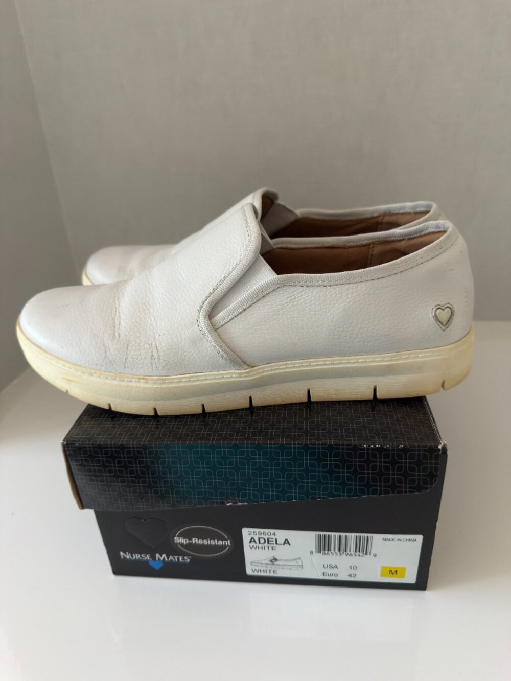 Nurse Mates Adela White Leather Slip Resistant Work Shoes Size 10M